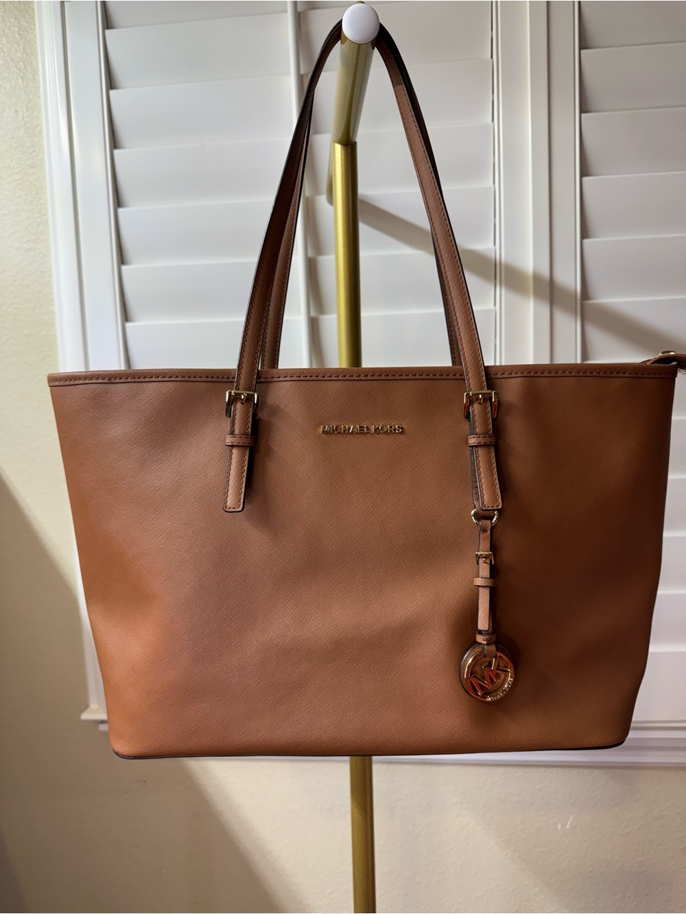 Michael Kors Saffiano Leather Tote in Cognac Brown